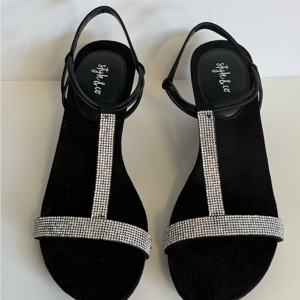 Style & Co. Black Sandals with Sparkling Silver Straps